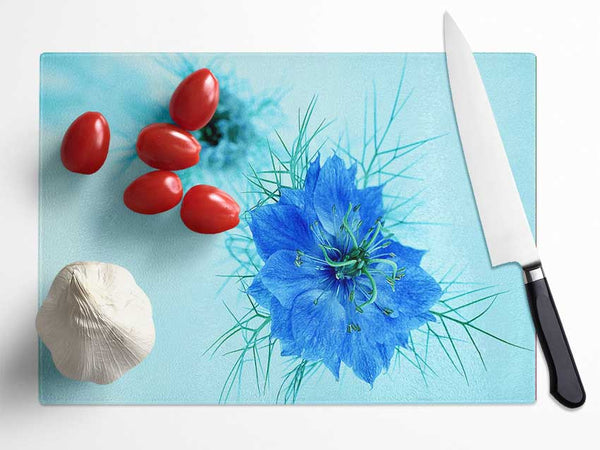 Blue On Blue Flower Glass Chopping Board