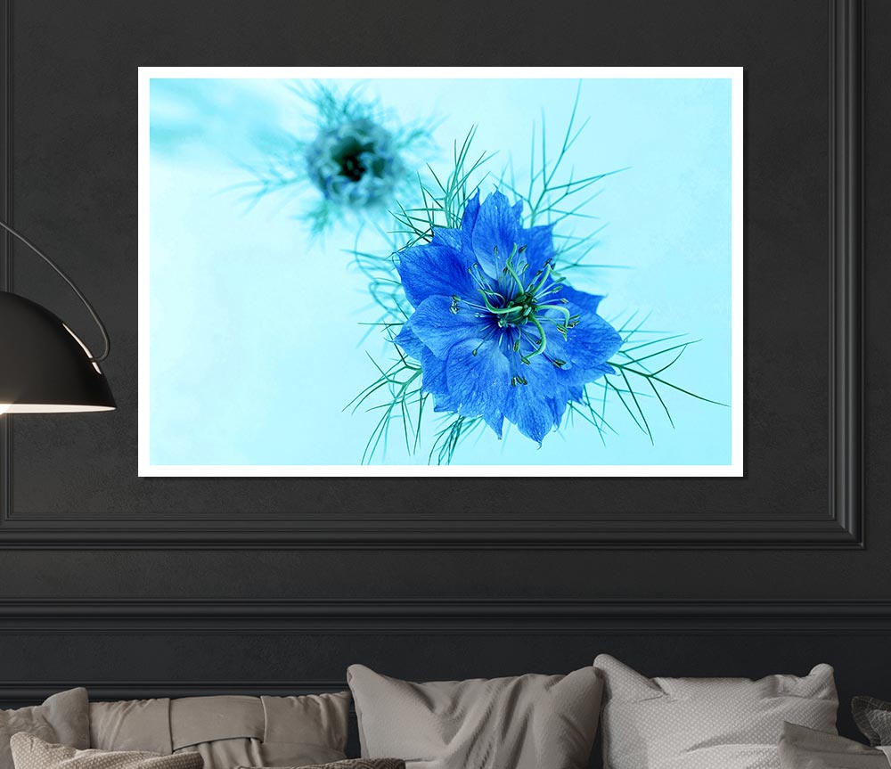 Blue On Blue Flower Print Poster Wall Art