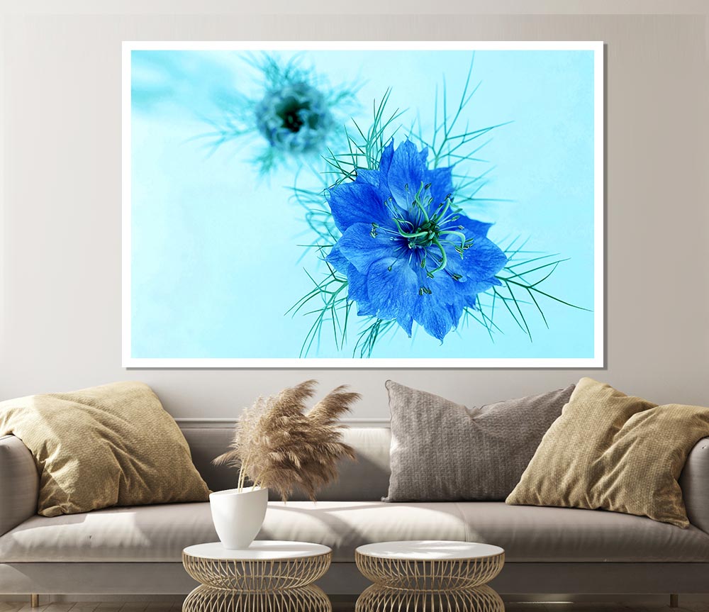 Blue On Blue Flower Print Poster Wall Art