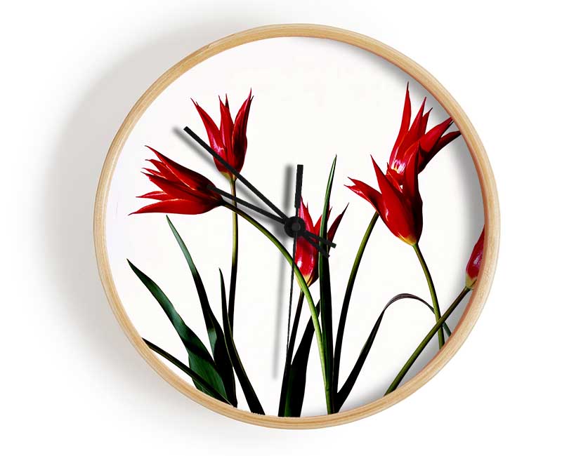 Red Fire Tulip Bouquet Clock - Wallart-Direct UK