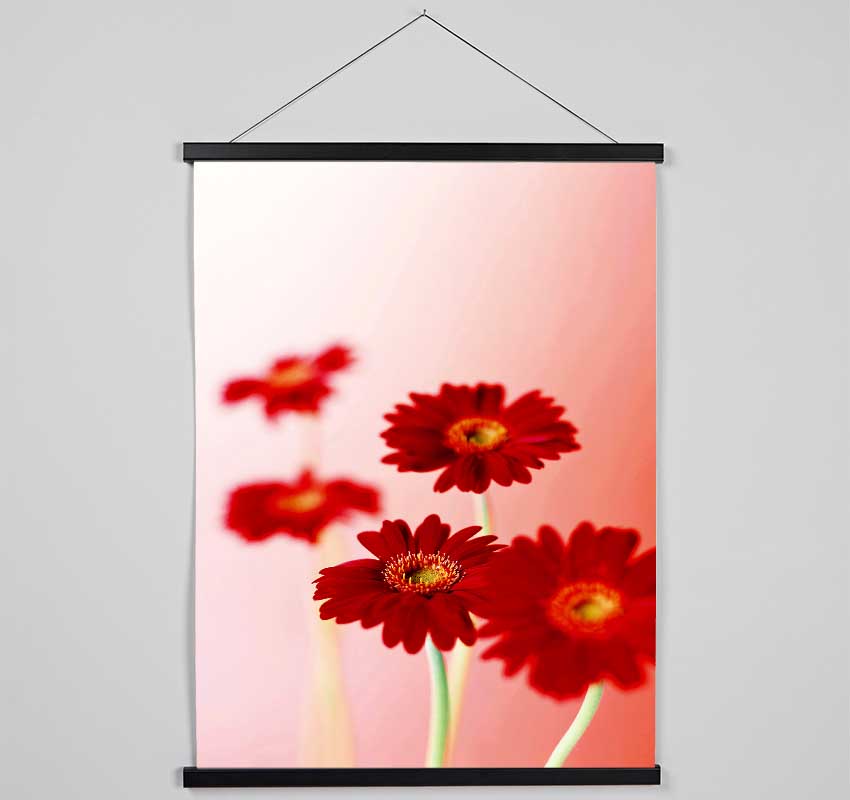 Red Gerberas On Pink Hanging Poster - Wallart-Direct UK