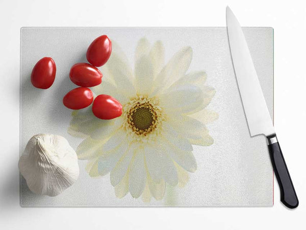 White On White Daisy Face Glass Chopping Board