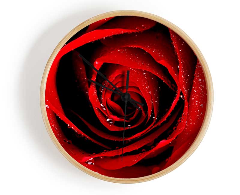 Close-Up Of A Red Rose Dew Drop Clock - Wallart-Direct UK