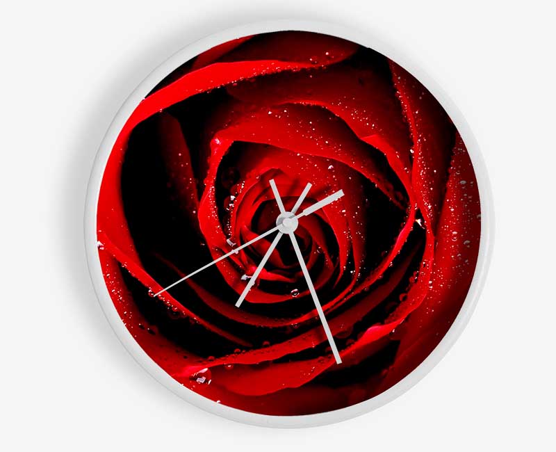 Close-Up Of A Red Rose Dew Drop Clock - Wallart-Direct UK