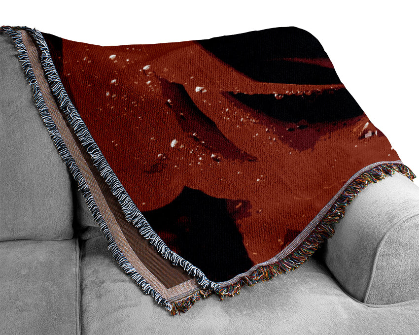 Close-Up Of A Red Rose Dew Drop Woven Blanket