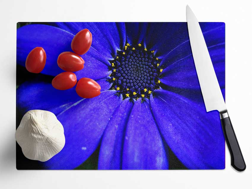 Electric Blue Petals Glass Chopping Board