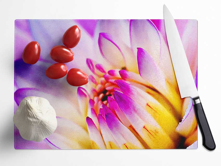 Stunning Pink Yellow Water Lily Glass Chopping Board