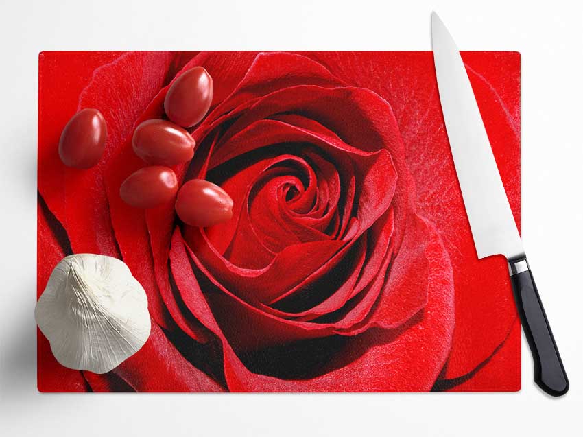 Red Rose Centre Glass Chopping Board