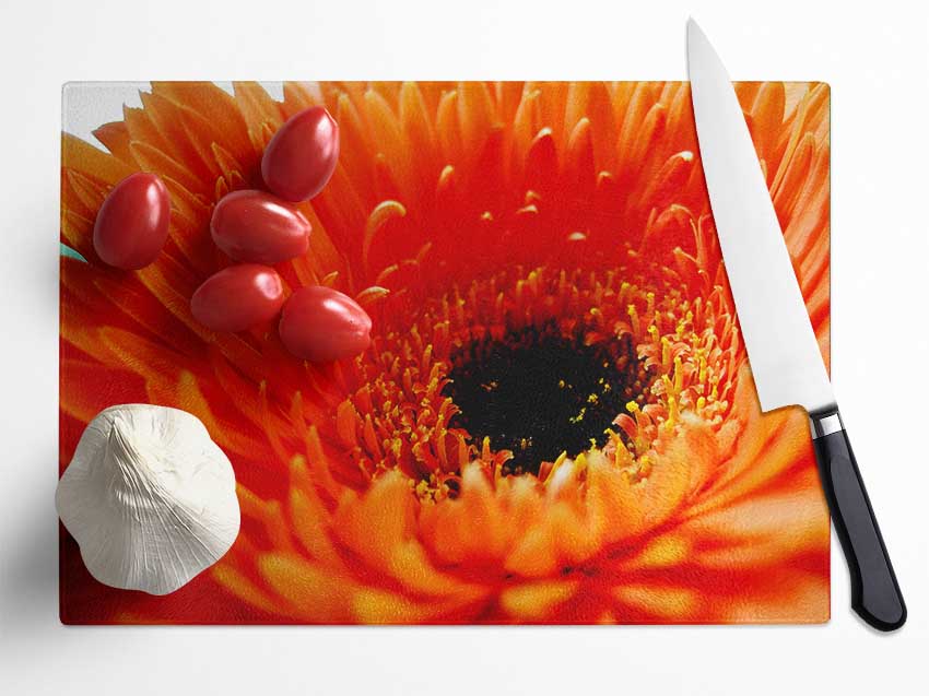 Orange Gerbera Close-Up Glass Chopping Board