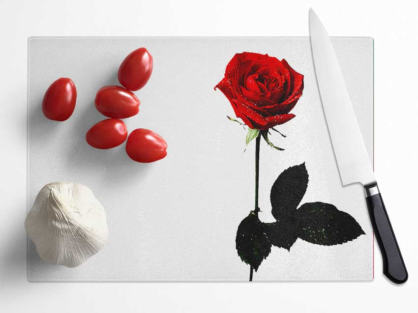 The Lovers Red Rose Glass Chopping Board