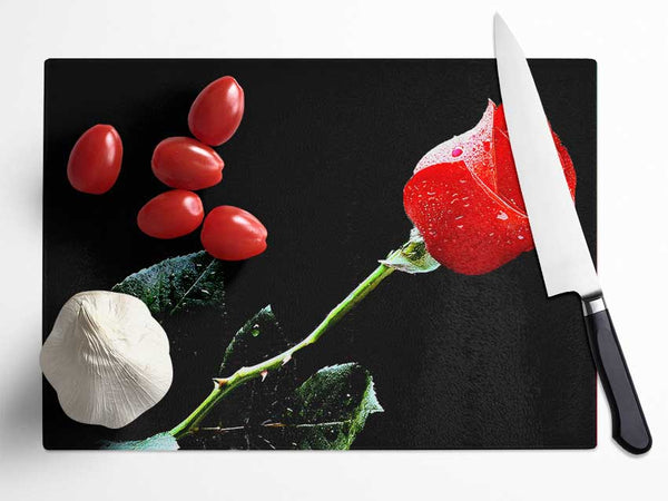 Love Of A Single Red Rose Glass Chopping Board