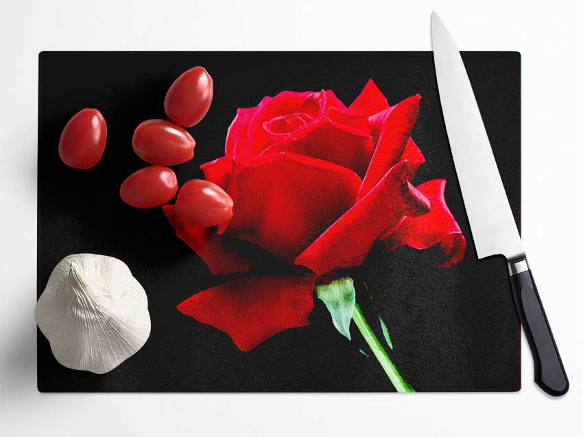 Red Rose Black Velvet Glass Chopping Board