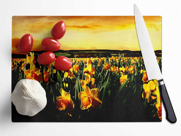 Field Of Golden Daffodils Glass Chopping Board