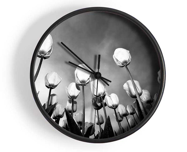 Black And White Tulip Skys Clock - Wallart-Direct UK