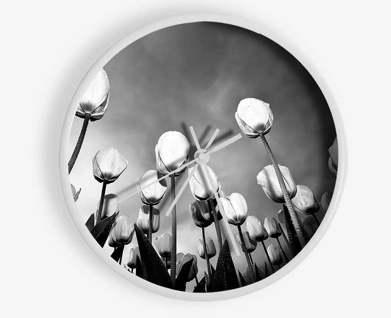 Black And White Tulip Skys Clock - Wallart-Direct UK