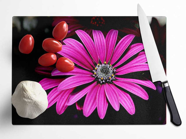 Cerise Daisy Petals Glass Chopping Board