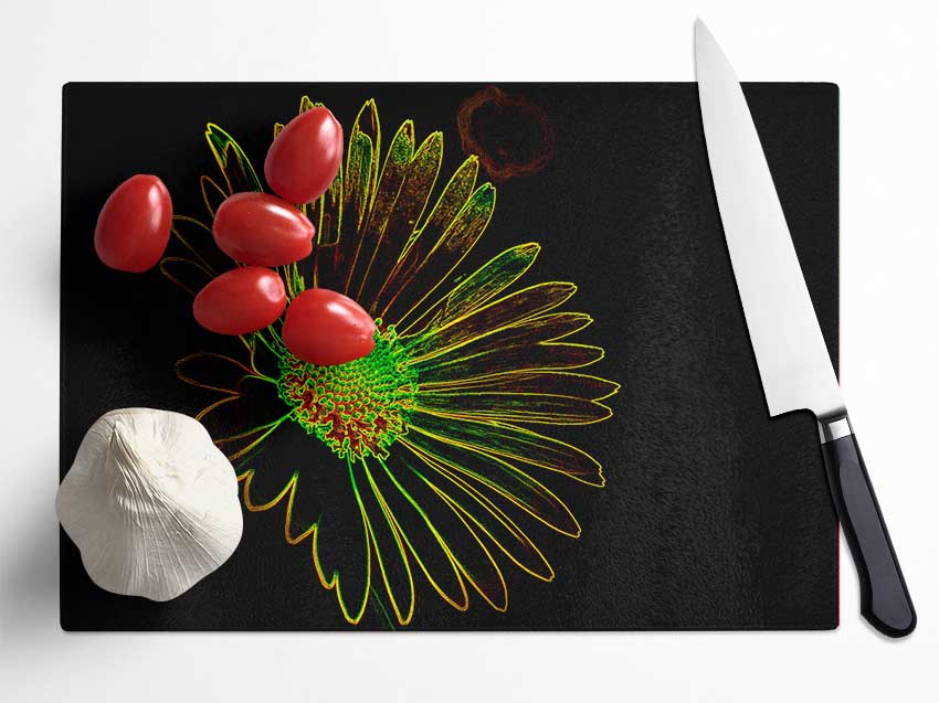 Abstarct Neon Floral 13 Glass Chopping Board