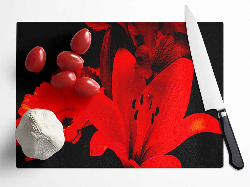 Infra Red Bloom Glass Chopping Board