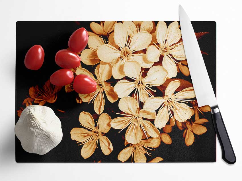 Cocoa Flowers Glass Chopping Board