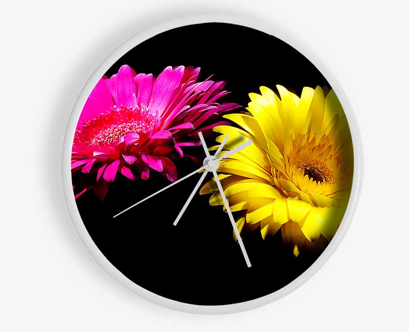 Pink And Yellow Gerbera Delight Clock - Wallart-Direct UK