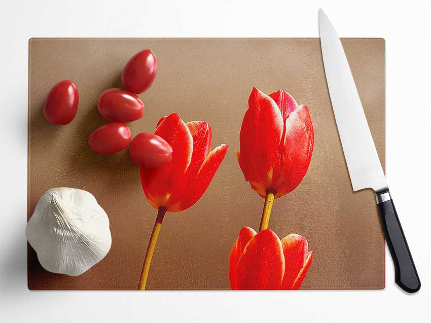 Red Tulip Trio Glass Chopping Board