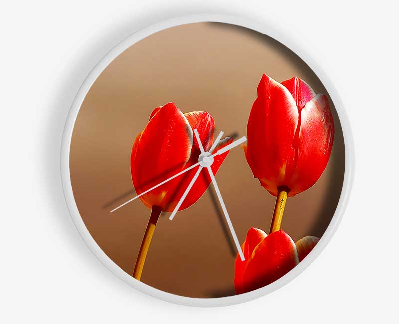 Red Tulip Trio Clock - Wallart-Direct UK