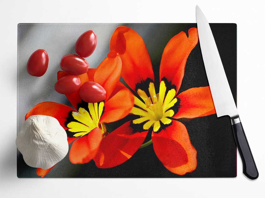 Orange Petaled Beauties Glass Chopping Board