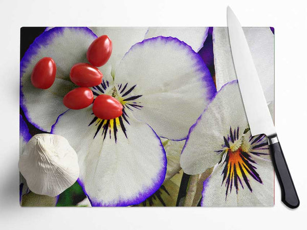 White Purple Petals Glass Chopping Board