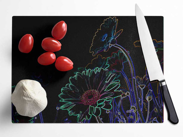 Abstarct Neon Floral 04 Glass Chopping Board