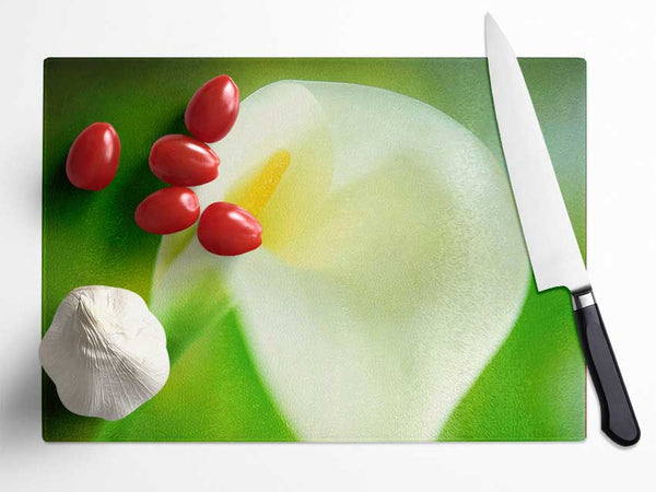 Single White Calla Lily Glass Chopping Board