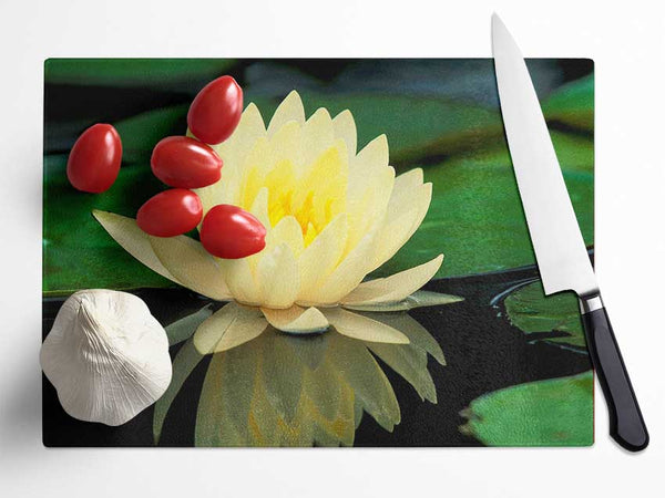 Yellow Water Lily Reflection Glass Chopping Board