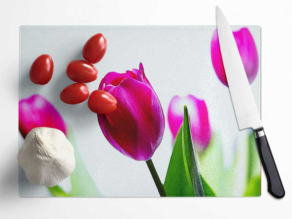 Cerise Tulip Quads Glass Chopping Board