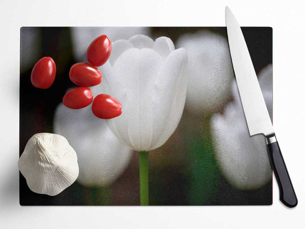 White Snowdrop Beauty Glass Chopping Board