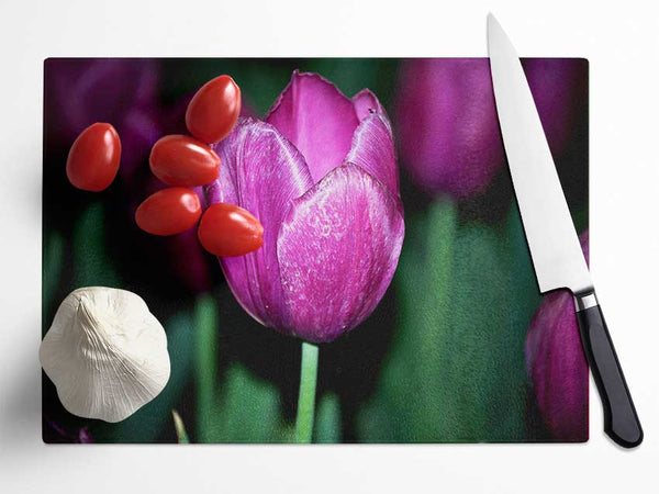 Purple Night Tulip Glass Chopping Board