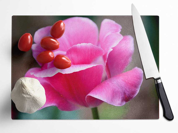 Pink Ruffle Petals Glass Chopping Board