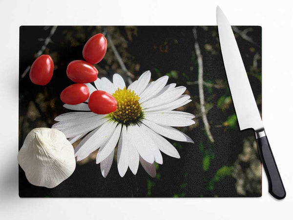 White Single Daisy Head Glass Chopping Board