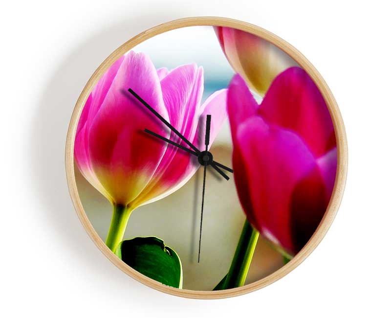 Pink Tulip Parade Clock - Wallart-Direct UK