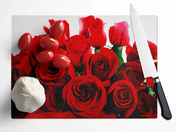 Bouquet Of Red Roses Glass Chopping Board