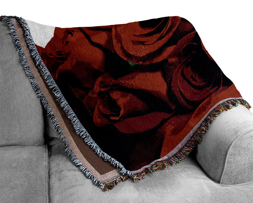 Bouquet Of Red Roses Woven Blanket