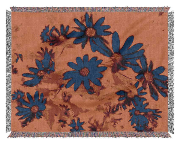 Purple On Orange Flowers Woven Blanket