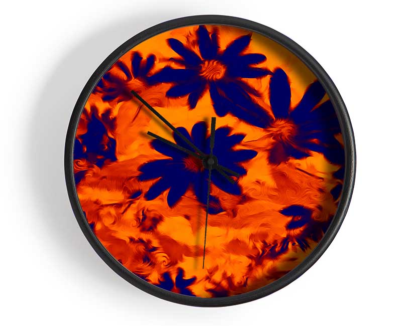 Purple On Orange Flowers Clock - Wallart-Direct UK