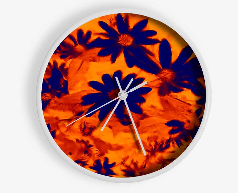 Purple On Orange Flowers Clock - Wallart-Direct UK