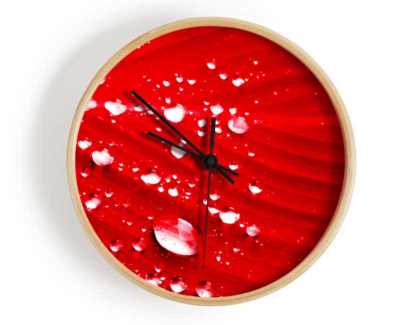 Red Water Droplets Clock - Wallart-Direct UK