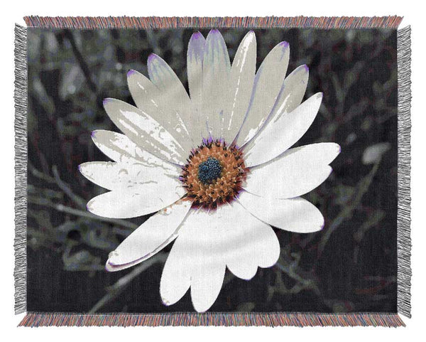 White Daisy On B n W Woven Blanket