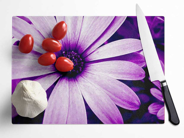 Purple Daisy Petals Glass Chopping Board