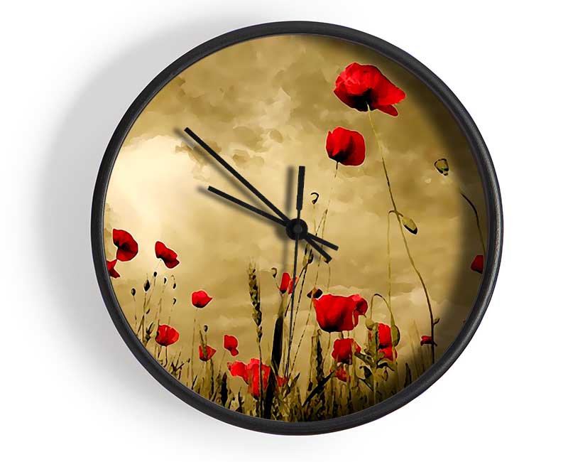 Red Poppy skies Clock - Wallart-Direct UK