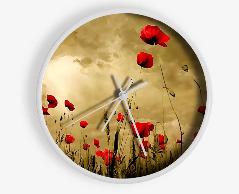 Red Poppy skies Clock - Wallart-Direct UK