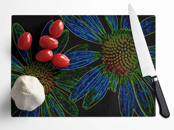 Abstarct Neon Floral 18 Glass Chopping Board