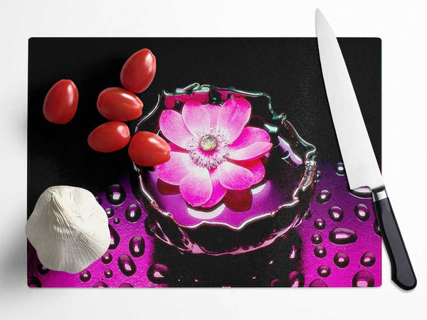 Pink Flower Splash Glass Chopping Board