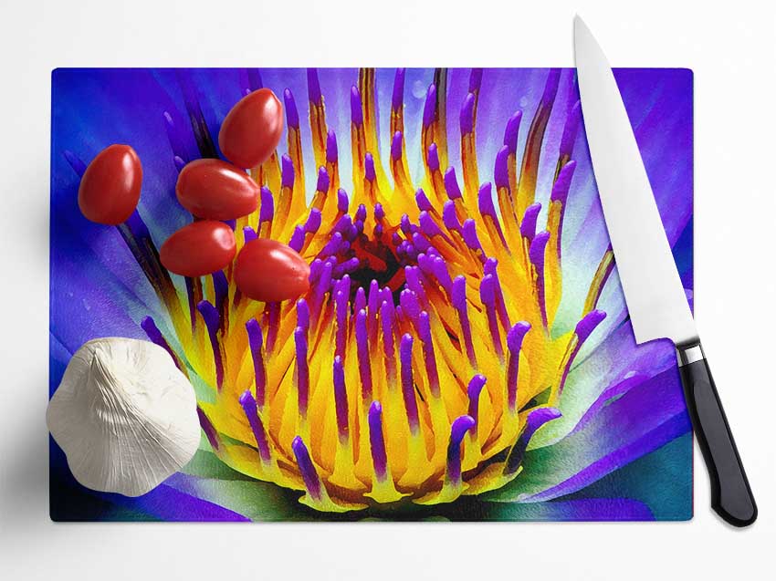 Vibrant Purple Water Lily Glass Chopping Board